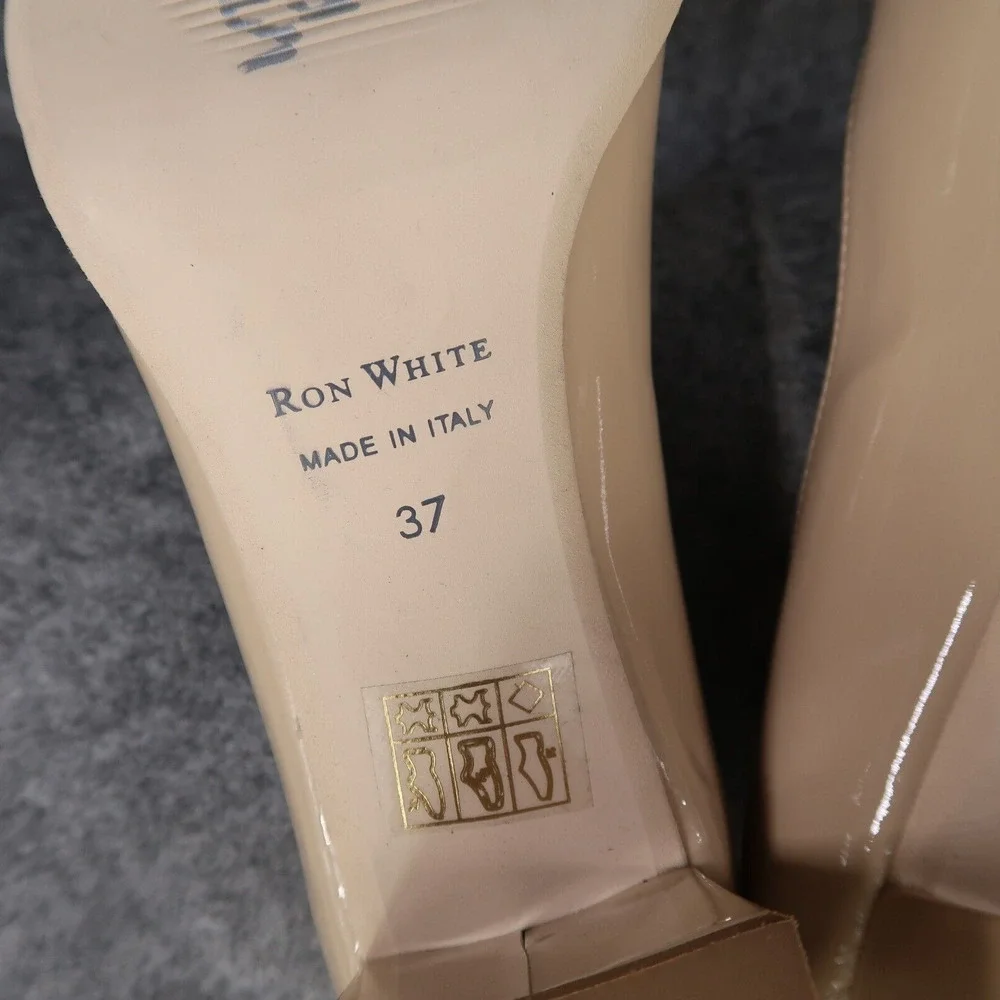 Ron White Shoes Womens 37 Pumps Square Toe Block Heel Patent Leather Lizbeth Tan